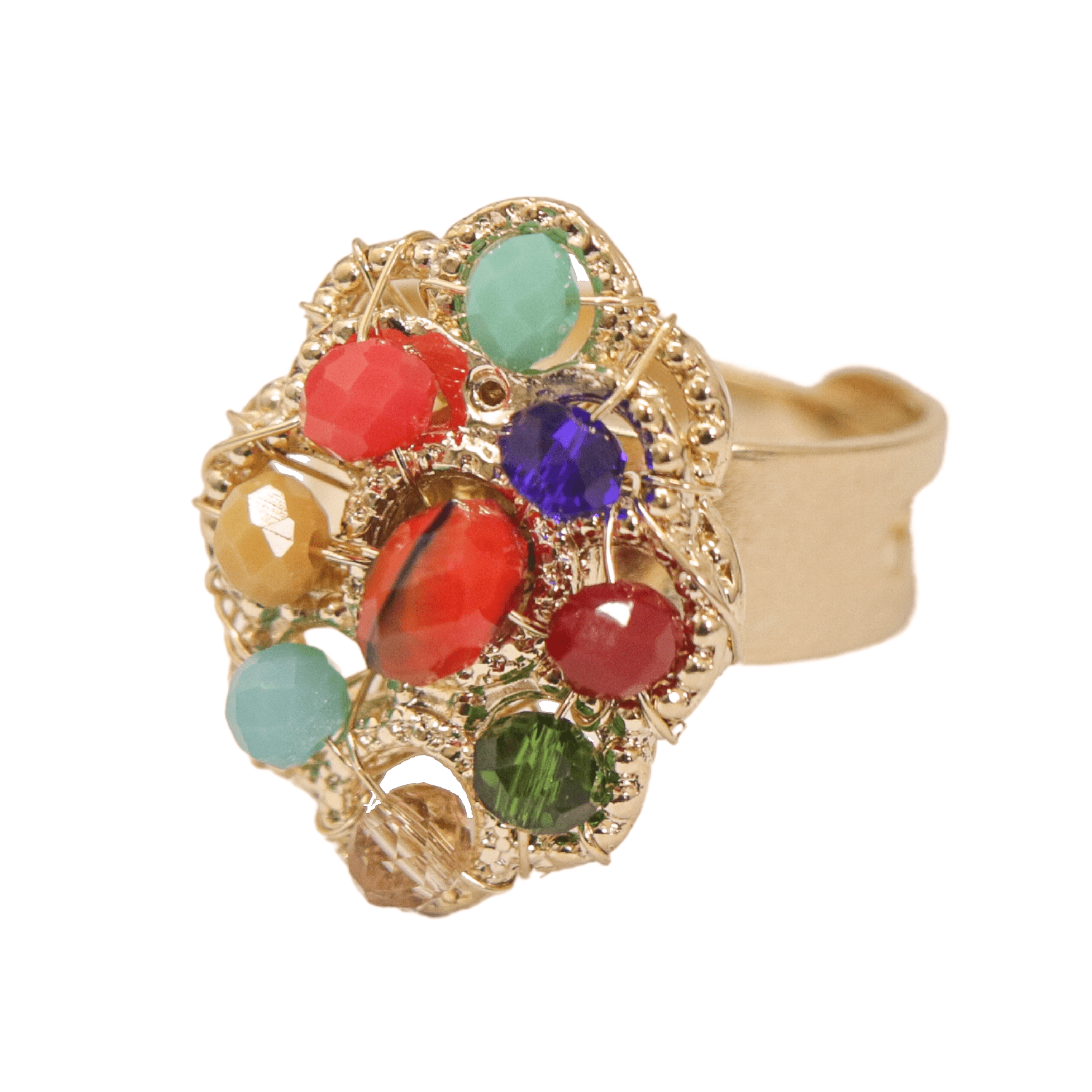 Anel com cristais coloridos folheado em ouro 18k- 302110000000045