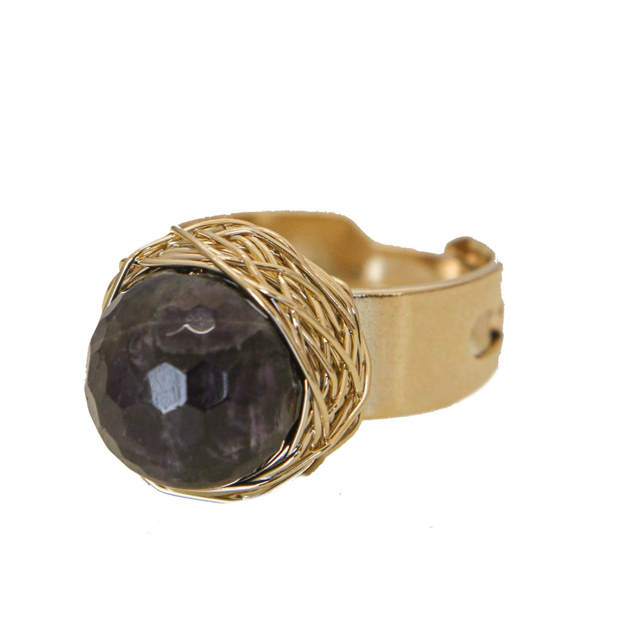 Anel com pedra natural ametista  folheado em ouro 18K  302120000000003