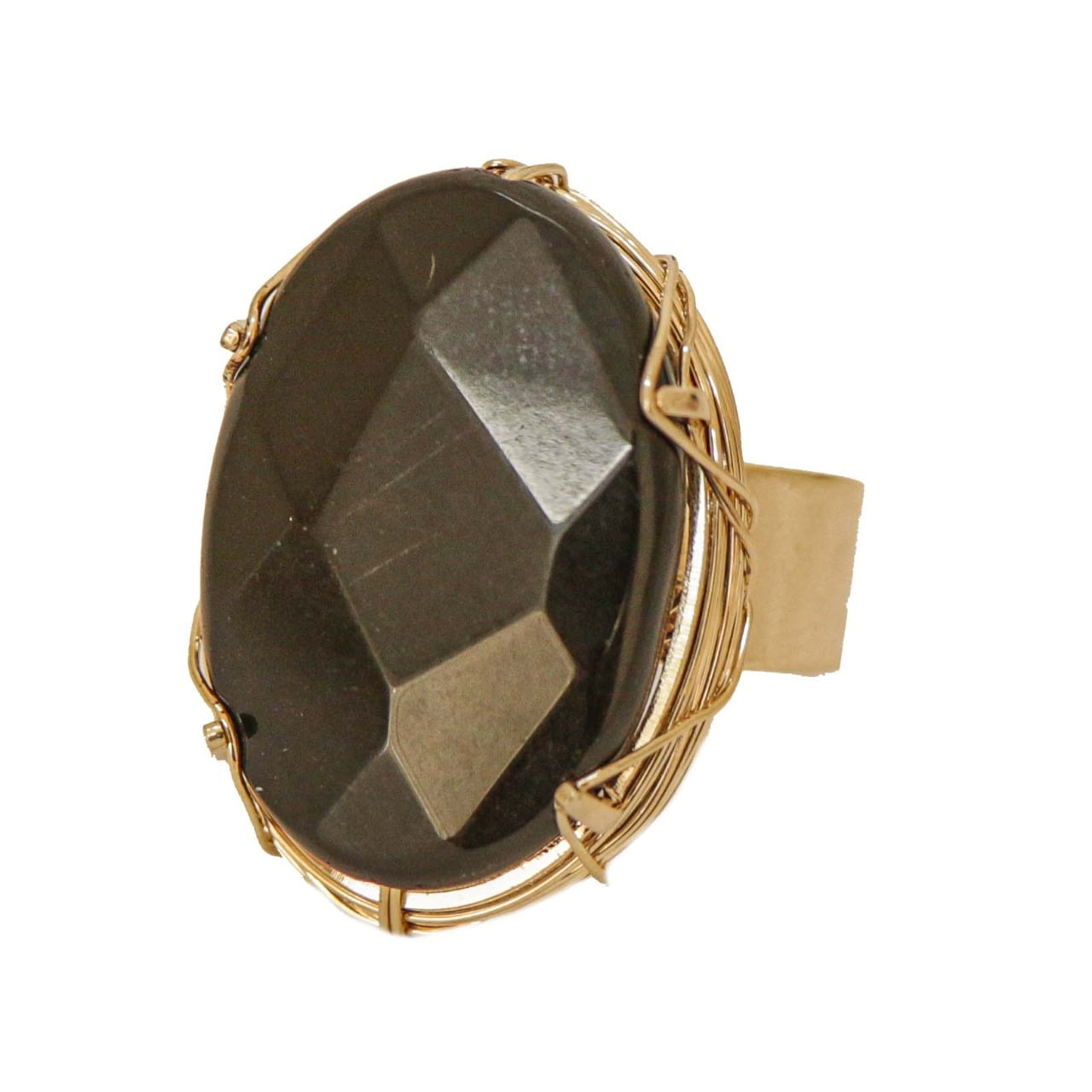 Anel com pedra natural jade preta folheado em ouro 18K