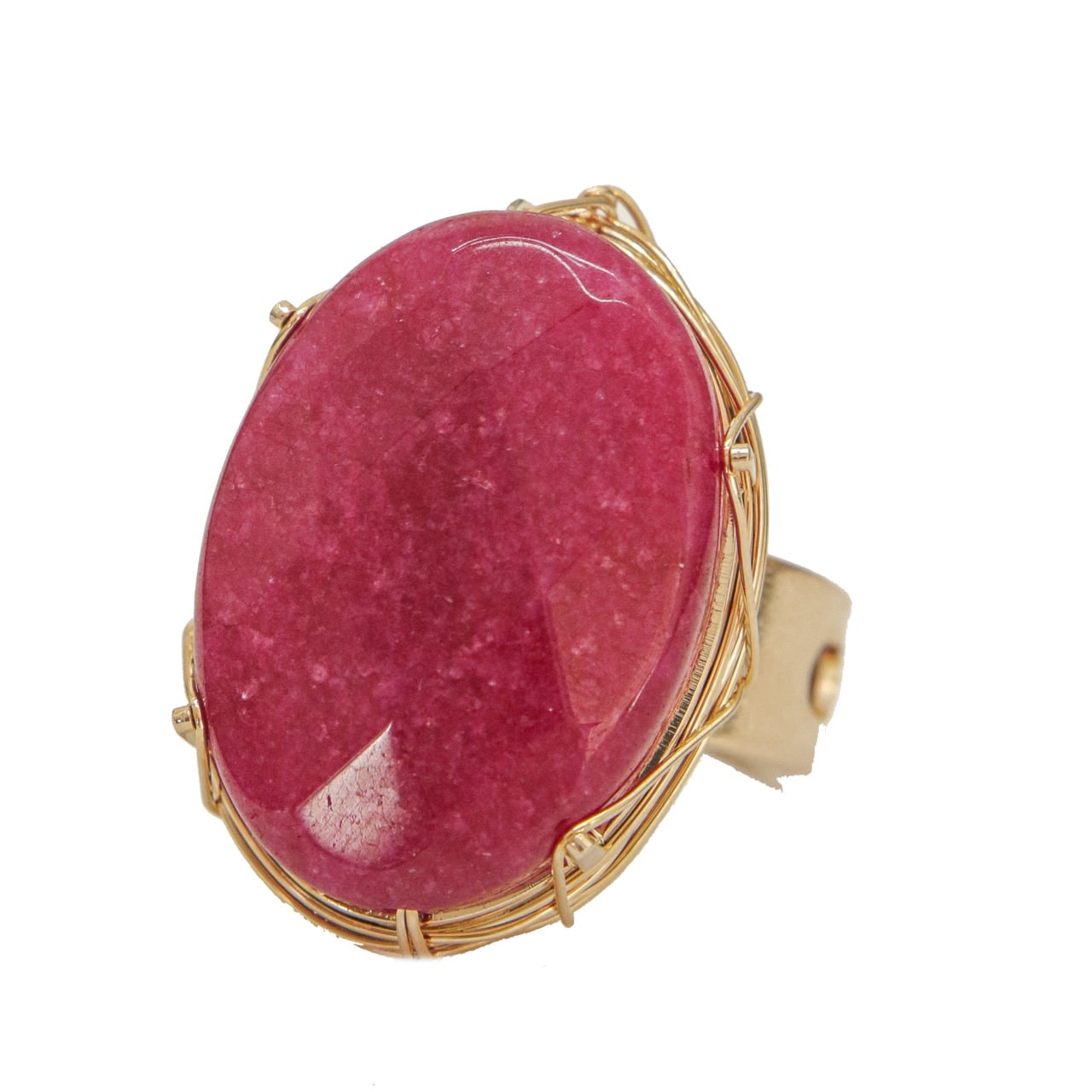 Anel com pedra natural jade rubi vinho folheado em ouro 18K 
