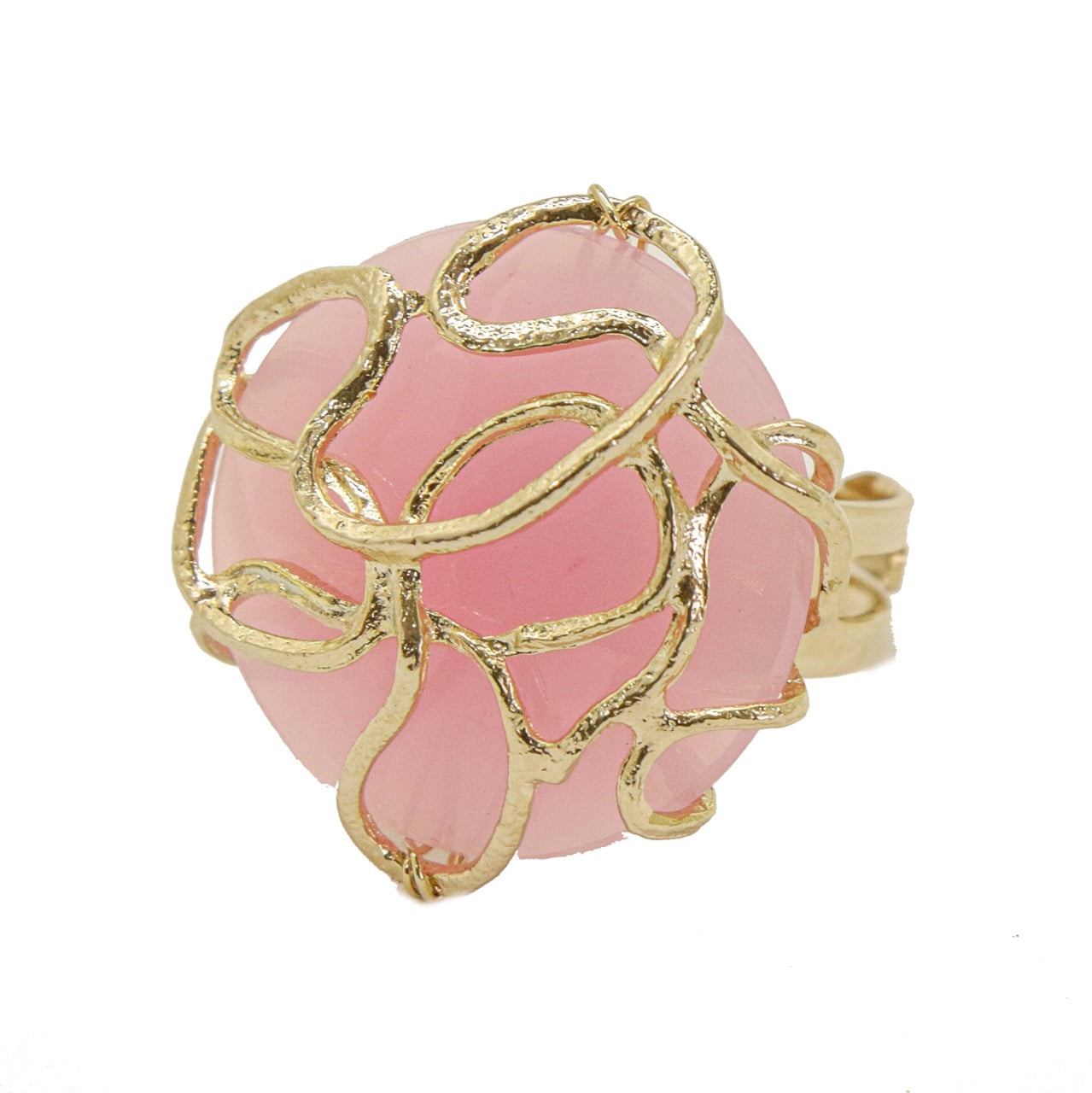Anel com resina em tom rosa folheado em ouro 18k 