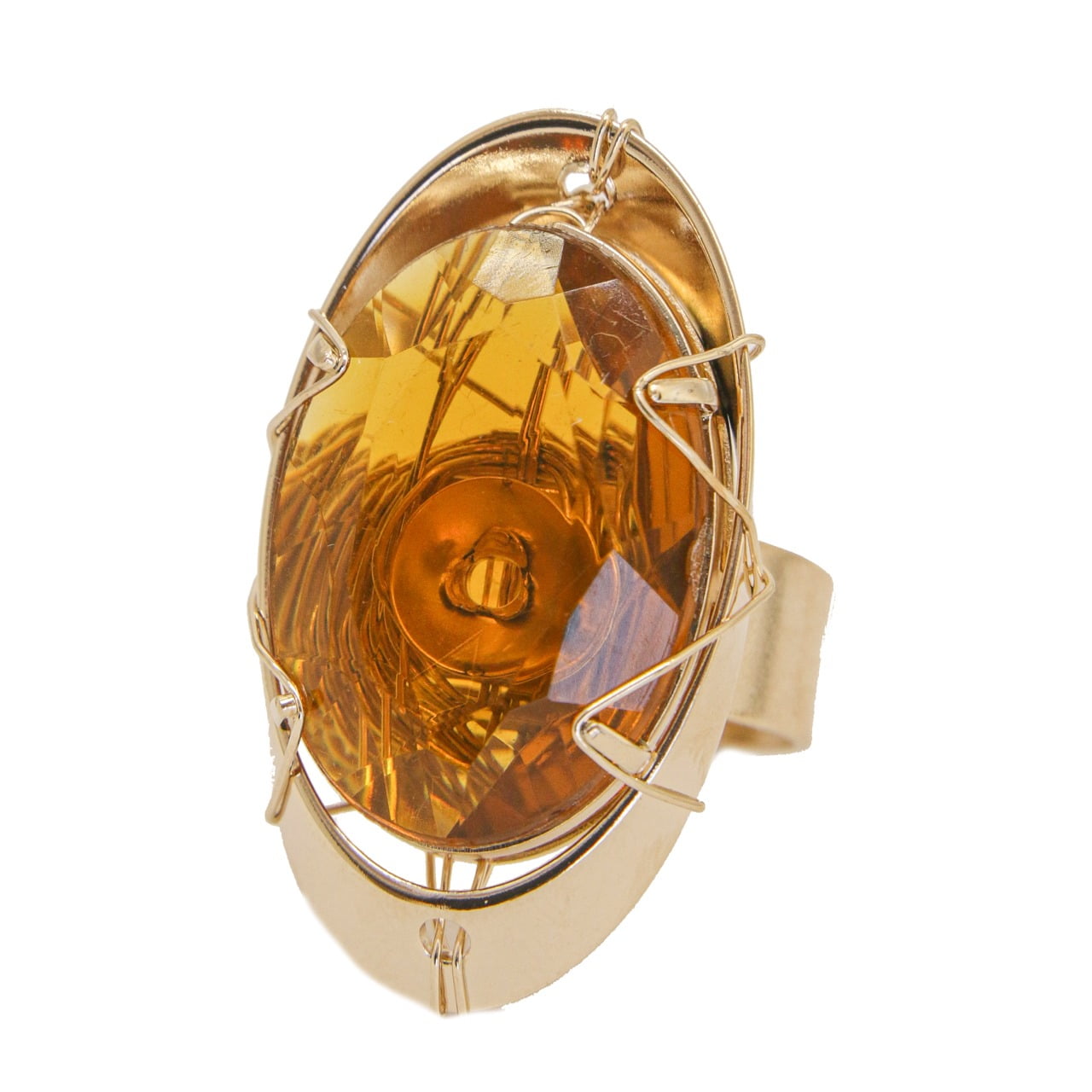 Anel com resina marrom folheado em ouro 18k 302130000000014