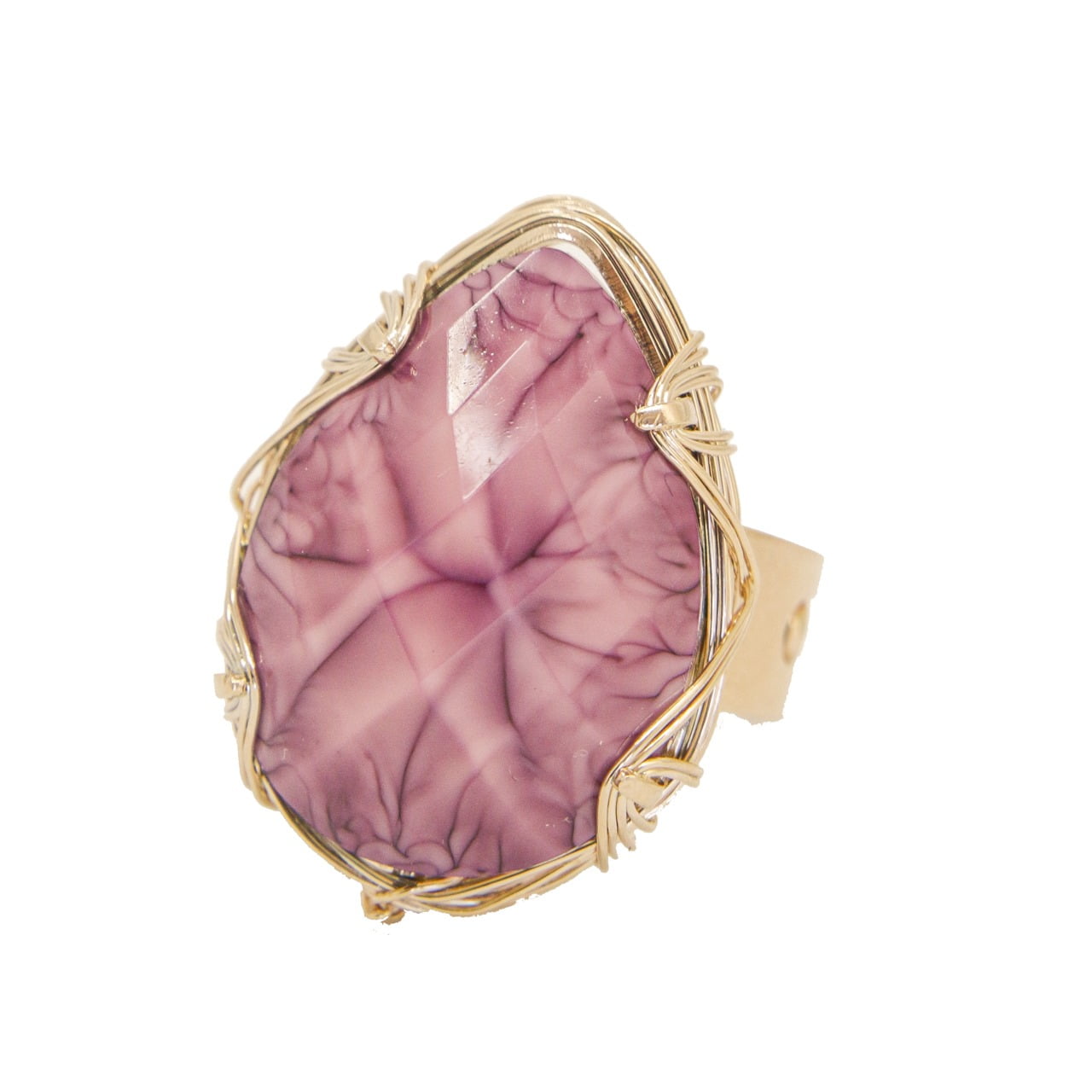 Anel com resina roxa folheado em ouro 18k 