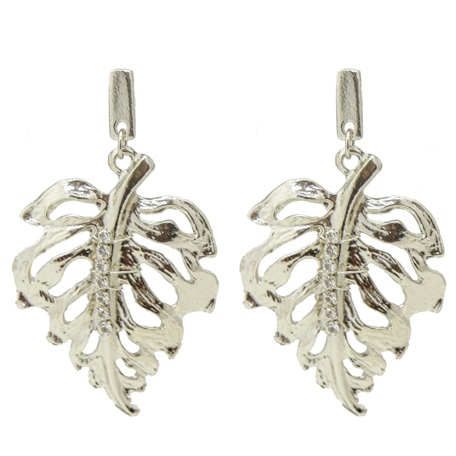 Brinco metal com strass, folheado a diamante