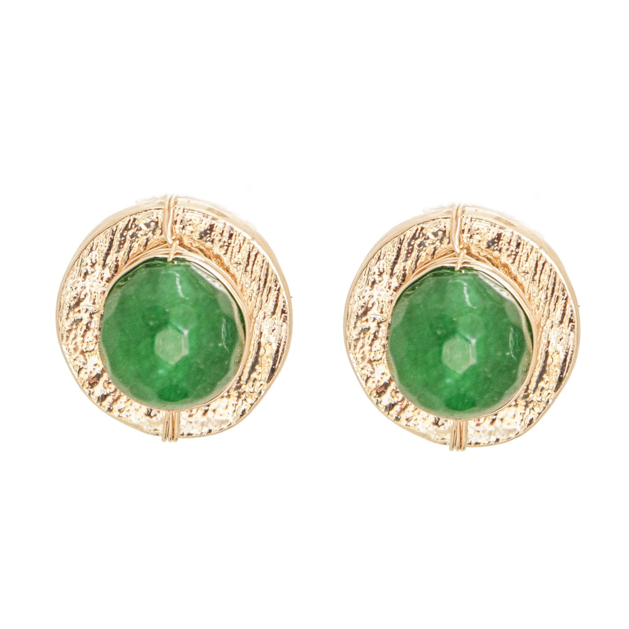 Brinco com pedra natural jade esmeralda folheado em ouro 18k