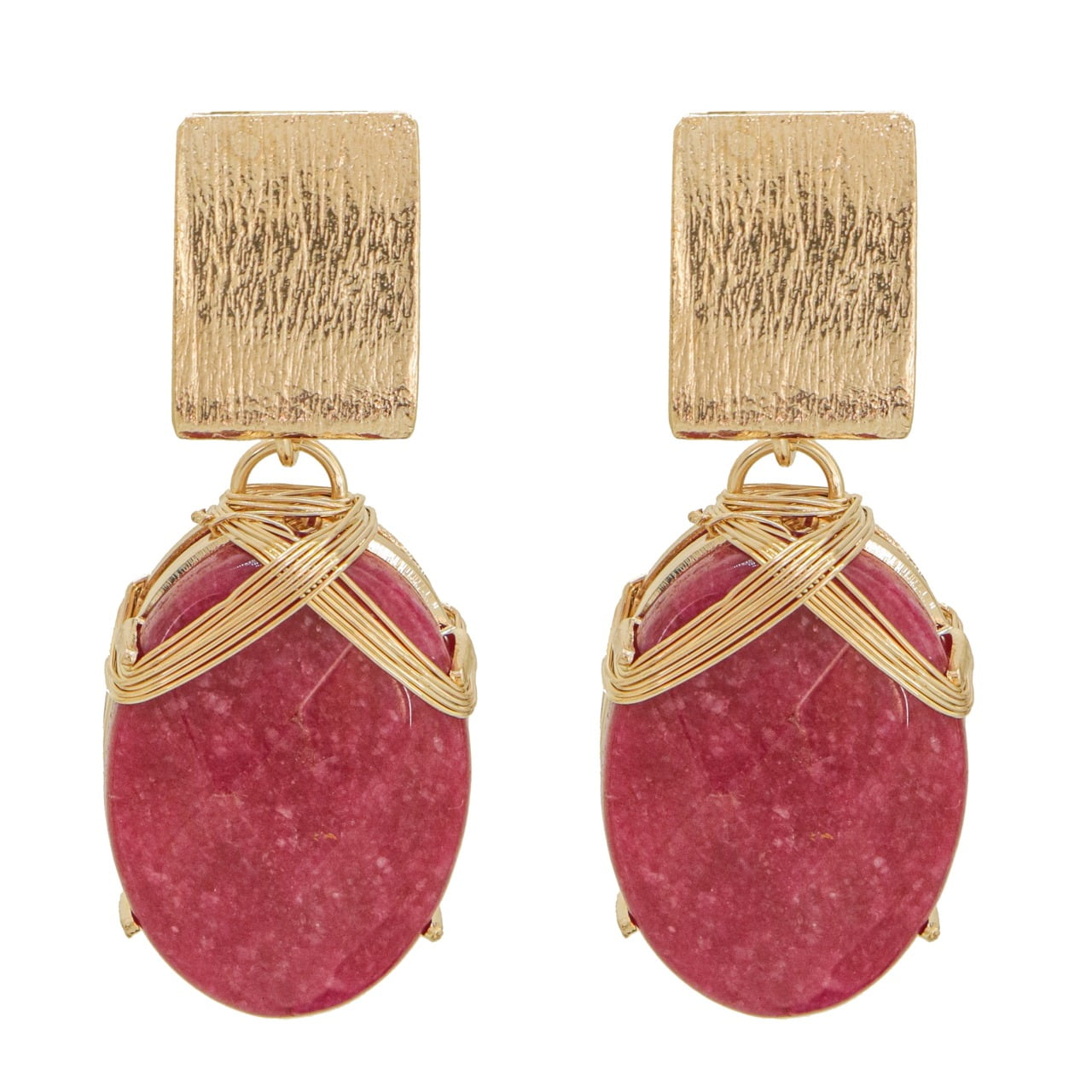 Brinco com pedra natural jade rubi vinho folheado em ouro 18K