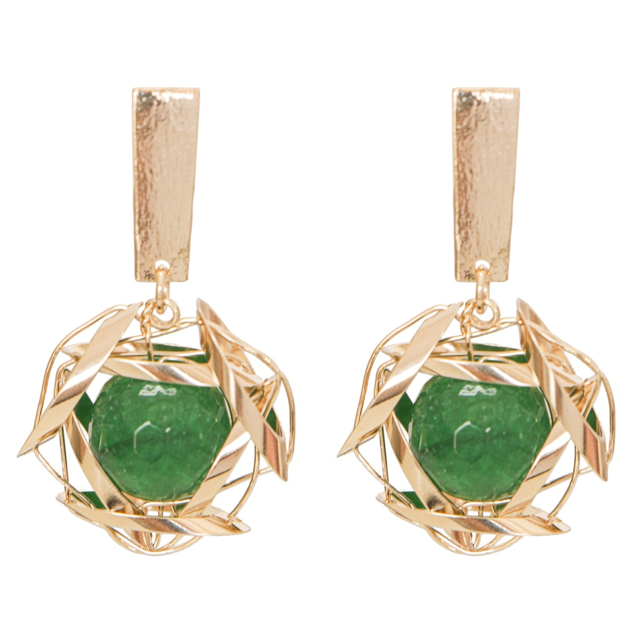 Brinco com pedra natural jade verde esmeralda folheado em ouro 18k 202150000000026