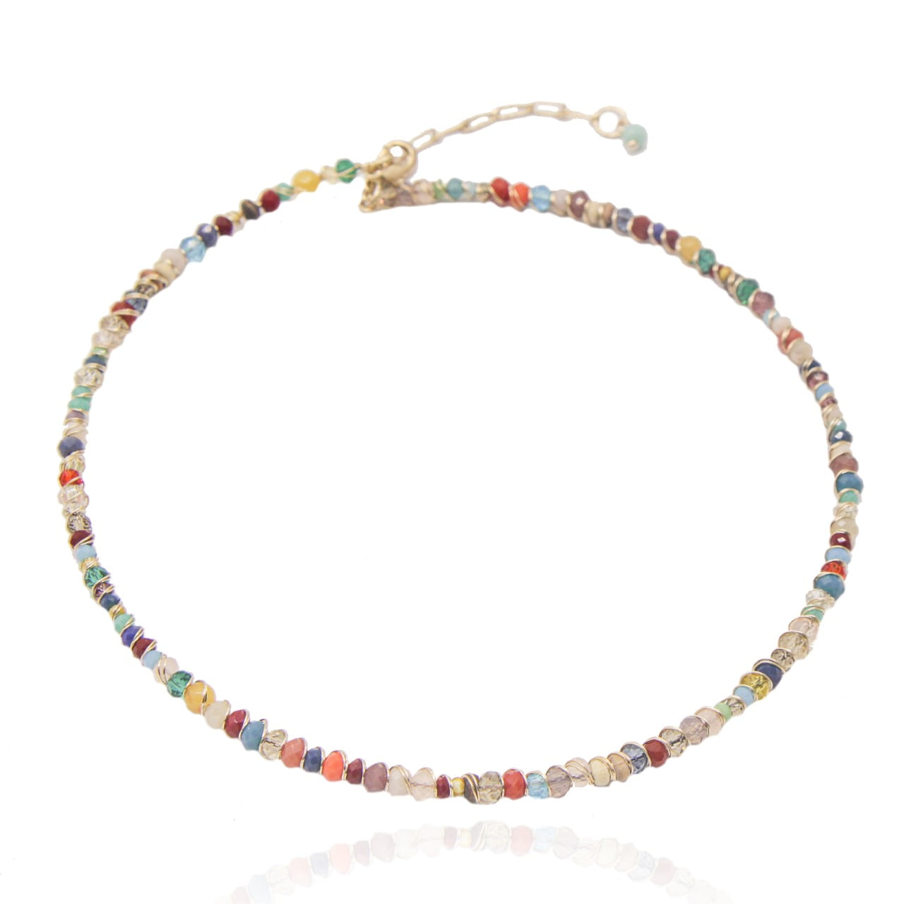 Coleira choker com pedras naturais, cristais e contas de vidros folheado em ouro 18k 502110000000002