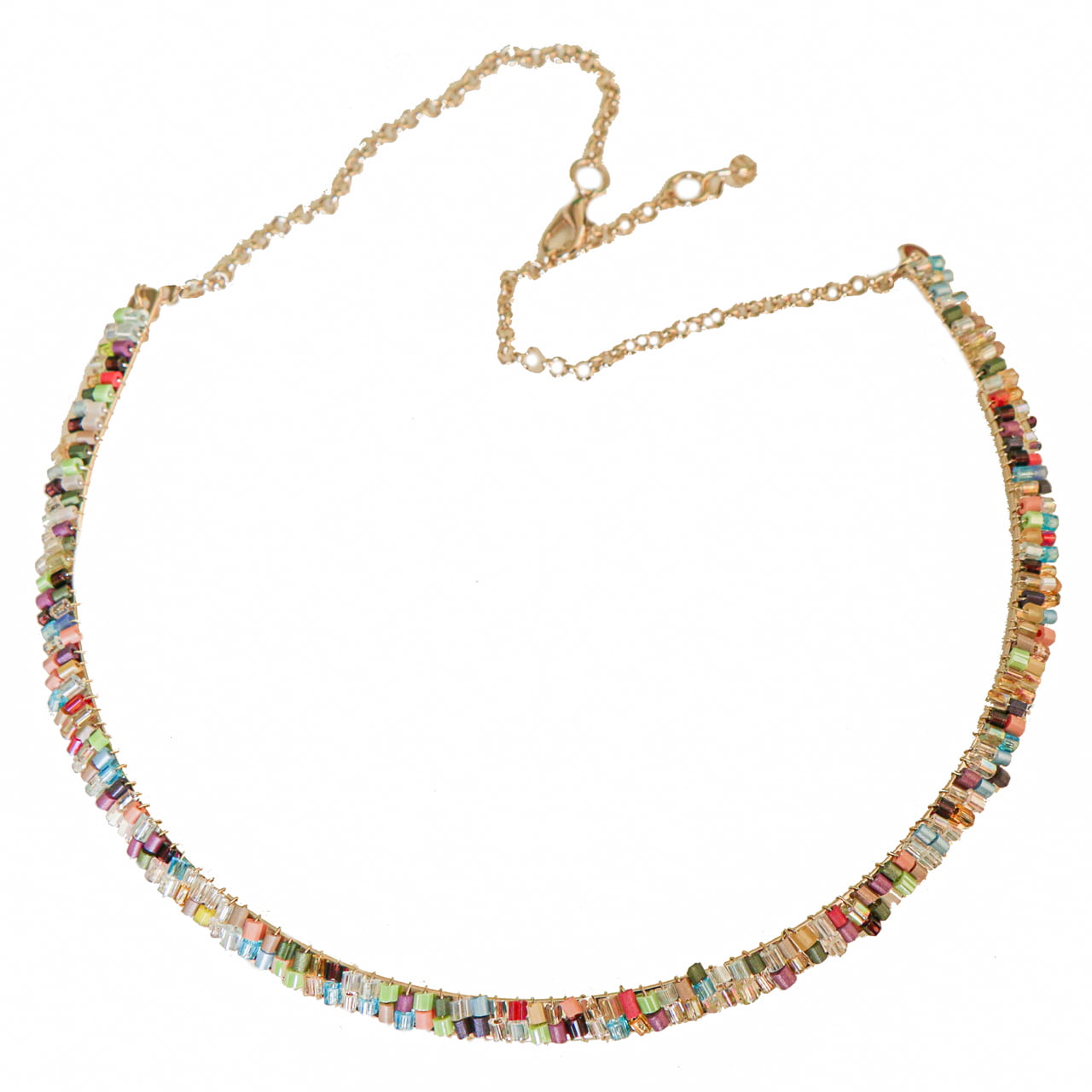 Coleira choker com vidrilho candy colors  folheado em ouro 18k 