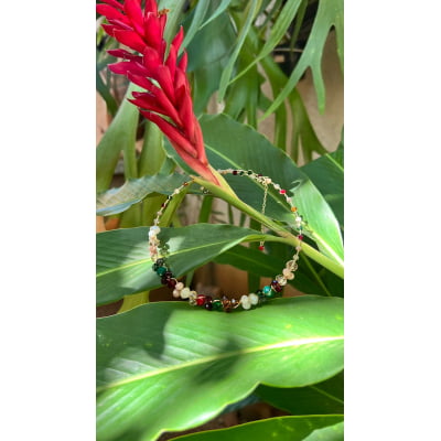 Colar bordado a mão com cristais coloridos folheado em ouro 18k 502110000000106