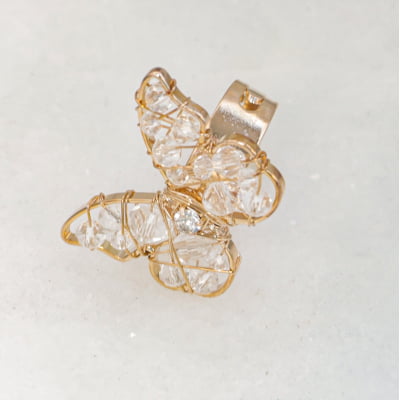 Anel borboleta com cristais transparente e strass folheado em ouro 18k 302160000000010