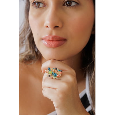 Anel bordado a mão com cristais coloridos candy colors, folheado em ouro 18k 302110000000100 Anel bordado a mão com cristais coloridos candy colors, folheado em ouro 18k 302110000000100