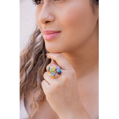 Anel bordado a mão com cristais coloridos, folheado em ouro 18k 302110000000096