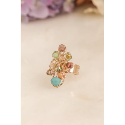 Anel com cristais candy colors folheado em ouro 18k 