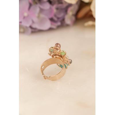 Anel com cristais candy colors folheado em ouro 18k 