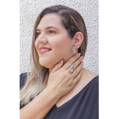 Anel com cristais candy colors folheado em ouro 18k 