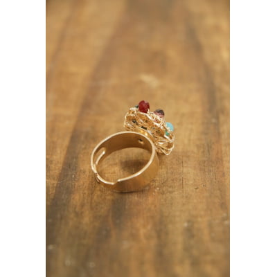 Anel com cristais coloridos folheado em ouro 18k 