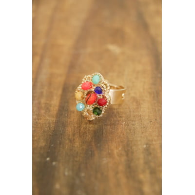 Anel com cristais coloridos folheado em ouro 18k- 302110000000045