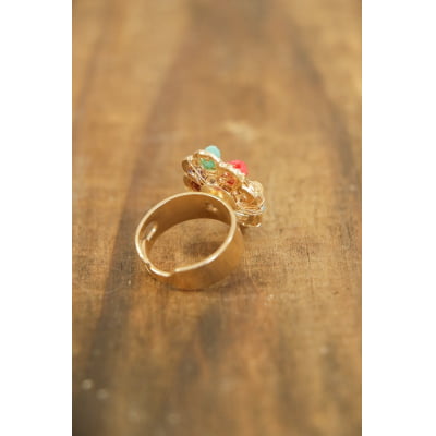 Anel com cristais coloridos folheado em ouro 18k- 302110000000045