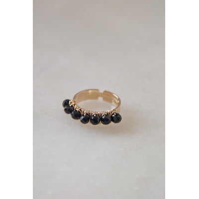 Anel com cristais preto folheado em ouro 18k 3022000000000026