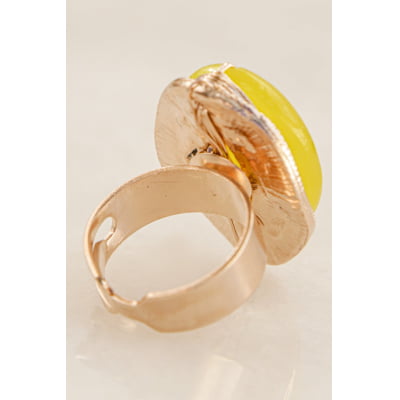 Anel bordado a mão com pedra natural jade amarela, folheado em ouro 18k 