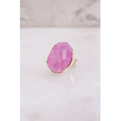 Anel bordado a mão com pedra natural rosa, folheado em ouro 18k 