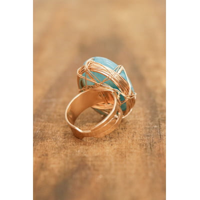 Anel com pedra natural jade amazonita folheado em ouro 18K 