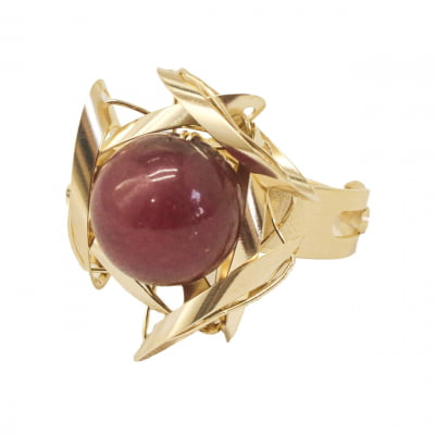 Anel com pedra natural jade vinho folheado em ouro 18K 