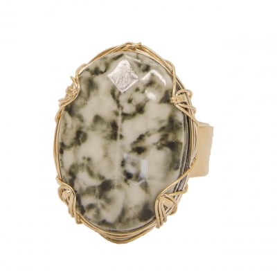 Anel com resina cinza manchada folheado em ouro 18k 