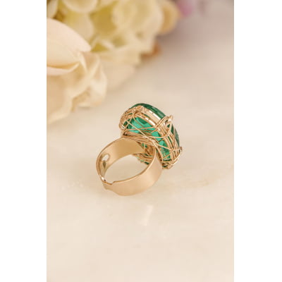 Anel com resina verde folheado em ouro 18k 