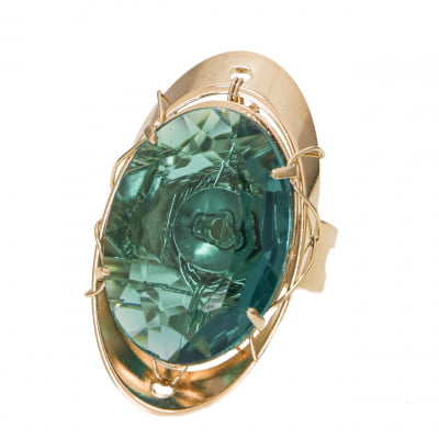 Anel com resina verde folheado em ouro 18k 302150000000007