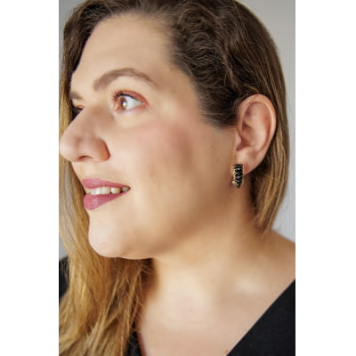 Brinco de argola bordado com cristais preto folheado em ouro 18k 202200000000135 Brinco de argola bordado com cristais preto folheado em ouro 18k 202200000000135