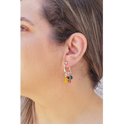 Brinco de argola  com muranos e contas de vidro coloridas folheado em ouro 18k