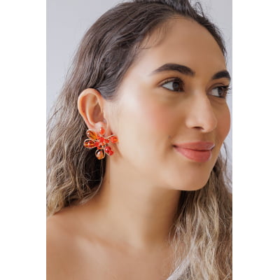 Brinco bordado a mão com cristais laranja , folheado em ouro 18k 202210000000025 Brinco bordado a mão com cristais laranja , folheado em ouro 18k 202210000000025
