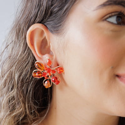 Brinco bordado a mão com cristais laranja , folheado em ouro 18k 202210000000025 Brinco bordado a mão com cristais laranja , folheado em ouro 18k 202210000000025