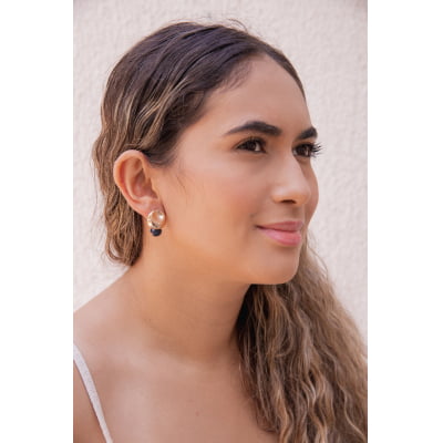 Brinco bordado a mão com cristal tom azul folheado em ouro 18k 202170000000197