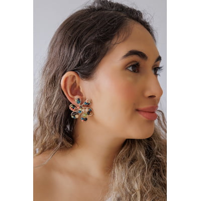 Brinco bordado a mão com mix de cristais coloridos candy colors e folheado em ouro 18k 2021100000004678 Brinco bordado a mão com mix de cristais coloridos candy colors e folheado em ouro 18k 2021100000004678