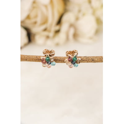 Brinco bordado a mão com mix de cristais coloridos e folheado em ouro 18k 202110000000385