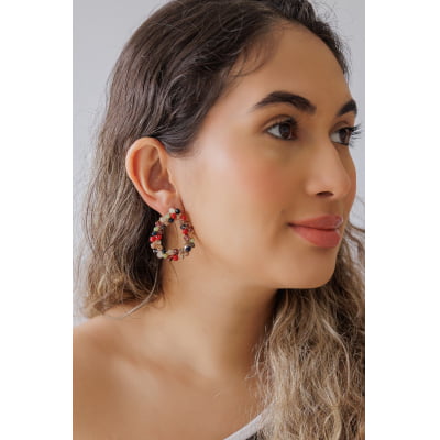 Brinco bordado a mão com mix de cristais coloridos folheado em ouro 18k 2021100000004666 Brinco bordado a mão com mix de cristais coloridos folheado em ouro 18k 2021100000004666