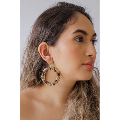 Brinco bordado a mão com mix de cristais coloridos folheado em ouro 18k 2021100000004667 Brinco bordado a mão com mix de cristais coloridos folheado em ouro 18k 2021100000004667