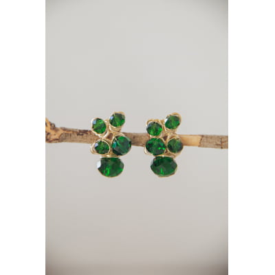 Brinco bordado a mão com mix de cristais verde folheado em ouro 18k 202150000000158 Brinco bordado a mão com mix de cristais verde folheado em ouro 18k 202150000000158