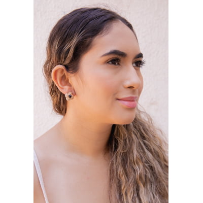 Brinco bordado com cristais preto folheado em ouro 18k 202200000000126 Brinco bordado com cristais preto folheado em ouro 18k 202200000000126