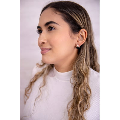 Brinco bordado com cristal preto folheado em ouro 18k 202200000000122 Brinco bordado com cristal preto folheado em ouro 18k 202200000000122