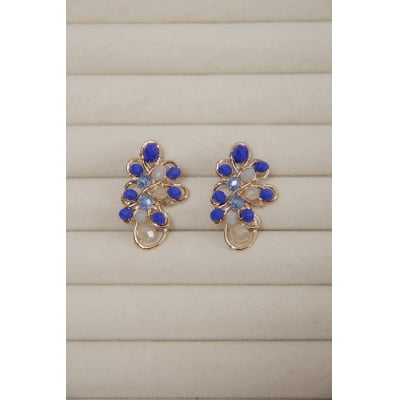 Brinco com cristais azuis e nude folheado em ouro 18k  202170000000210