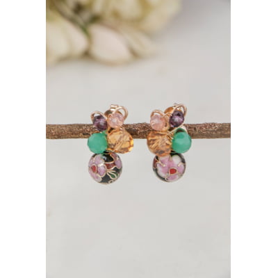 Brinco com cristais coloridos e murano cloisonne folheado em ouro 18k