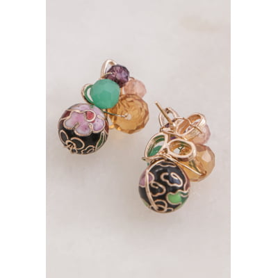 Brinco com cristais coloridos e murano cloisonne folheado em ouro 18k