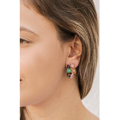 Brinco com cristais coloridos e murano cloisonne folheado em ouro 18k
