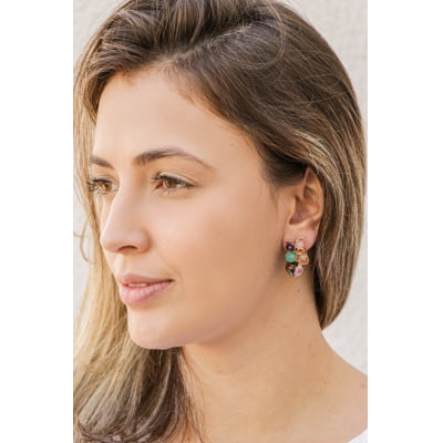Brinco com cristais coloridos e murano cloisonne folheado em ouro 18k