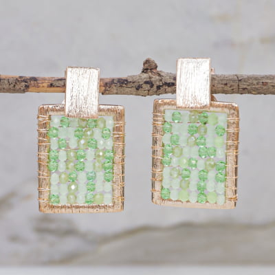 Brinco com cristais tons verde folheado em ouro 18k  202150000000130