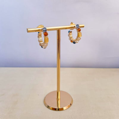 Brinco de argola bordado a mão com cristais folheado em ouro 18k 2021100000004637